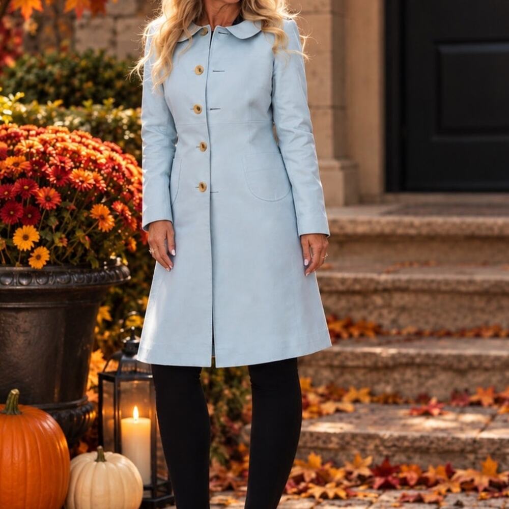 Burberry Vintage Light Blue 3/4 Length Trench Coat Peter Pan Collar